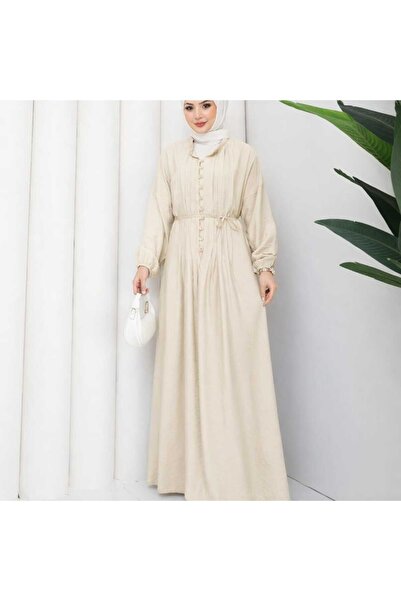 Moda Neva Button Detailed Modal Fabric Long Hijab Dress