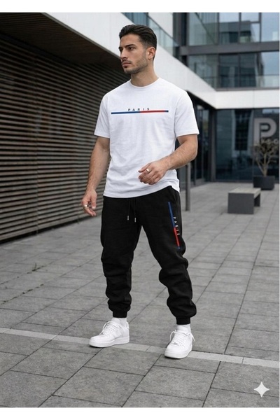 FAEL LİFE Girls'/Boys' T-Shirt and Sweatpants Colorful Paris Bold Set