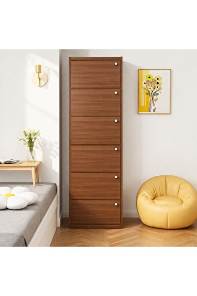 LEIHMANN Vertical storage cabinet with 6 shelves, brown