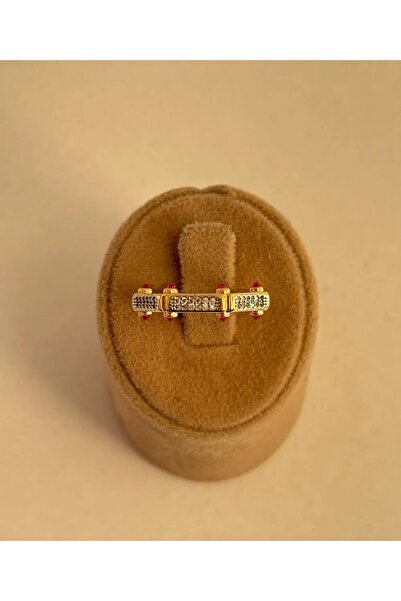 Haziran Accessory Brass Plated, Red Stone Adjustable Gold Ring