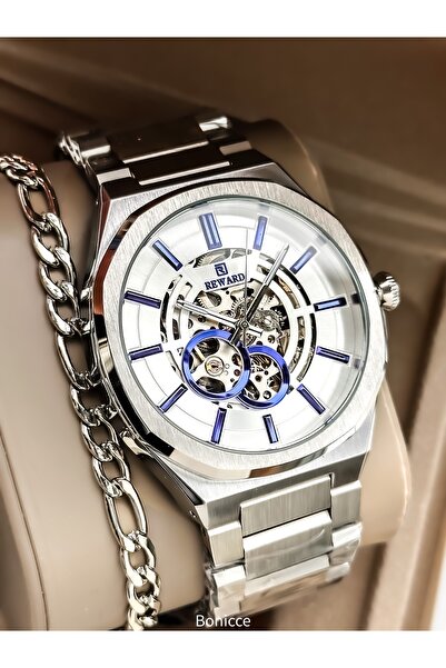 Reward Automatic (Battery-Free) Men's Wristwatch, Silver Steel Band, Function...