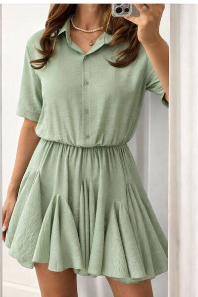 GLAMSI Rochie cu guler de camasa si elastic in talie