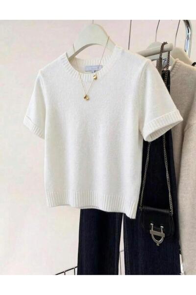 banessa Γυναικείο κοντομάνικο πλεκτό μπλουζάκι με λαιμόκοψη ποδηλάτου