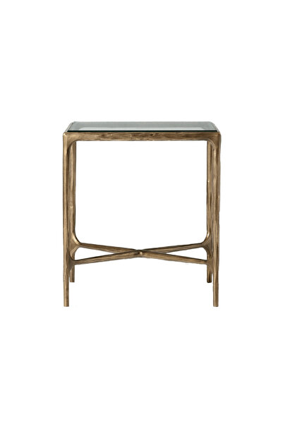 Roots Furniture Round Silver End Table with Glass Top
