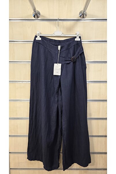 Park Moda Pantaloni italieni din in cu cataramă la curea