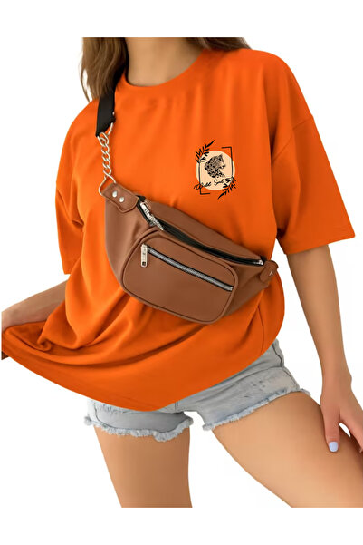 SUNFREE Leopard Flower Frame Printed Oversize Crew Neck Short Sleeve Basic Wo...