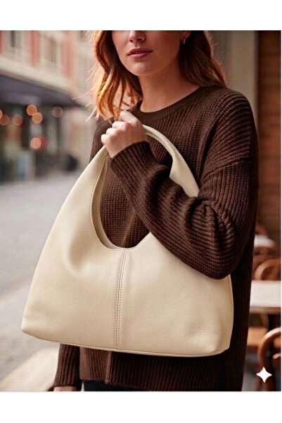 Madame Cream Leather Women's Shopper Shoulder Bag – Soft Form Vintage Model