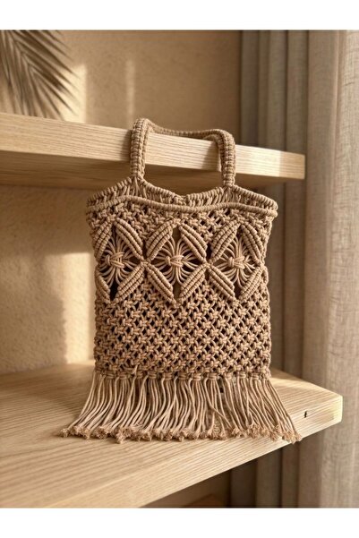 Axesoire NWC-1064 Τσάντα από ψάθα με ελαστική επένδυση σε χρώμα καμηλό, πλεκτ...