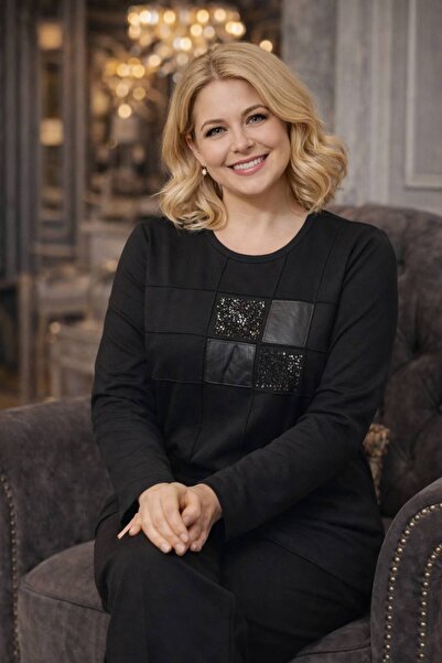 wearon tekstil Women's Crystal Fabric with Sequins and Leather Details High Q...