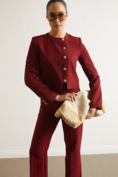 Swass Gold Buttoned Jacket Trousers Set Burgundy