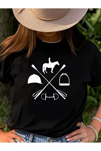 AEMİ Tricou unisex cu imprimeu Rider, supradimensionat, cu gât rotund