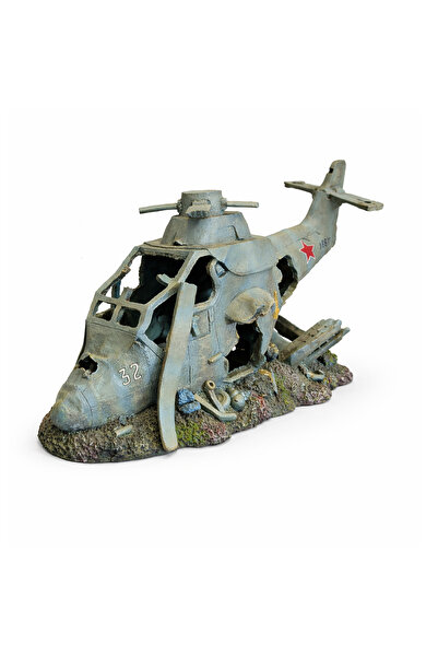 Dophin XL Sunken Military Helicopter Aquarium Ornament - 54cm | Giant Crashed...