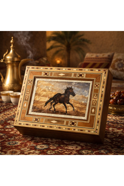 SYRIA Luxury Wooden Box - Damascus Mosaic - Arabian Horse Motif - Handmade