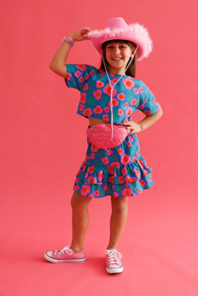 Le Mabelle Blue Floral Patterned Girls' Skirt Crop Set - Lavinia