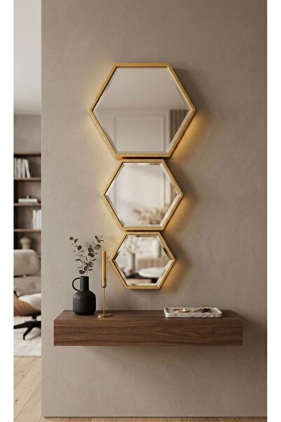 ROBOKİT Gold, Metal Eskitme Kenarlı, Altıgen, 22-25-30cm, Dekoratif, Modern D...