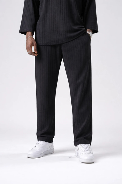 FıttingRoom Elastic Waist Baggy Black Trousers