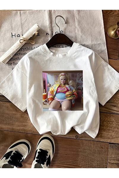 AEMİ Μπλουζάκι Unisex με στάμπα Barbie, Oversize, με λαιμόκοψη ποδηλάτου