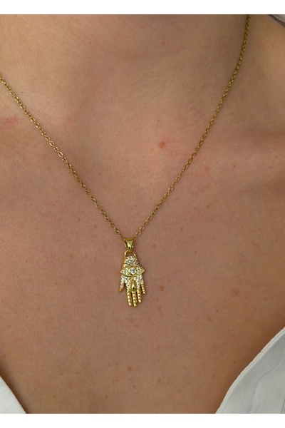 KİLİGİSTANBUL ÇELİK GOLD, TAŞLI EL KOLYE 45 CM (+5 cm uzatma)