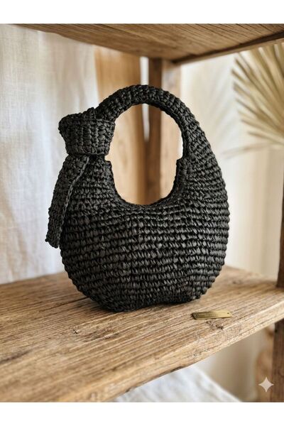 Axesoire NWC-1091 Μαύρη ψάθινη τσάντα με φερμουάρ
