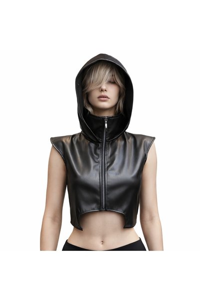 KOZMOSIZE Kadın Siyah Kozmo Astro Yelek Gothic Streetwear Özel Tasarım