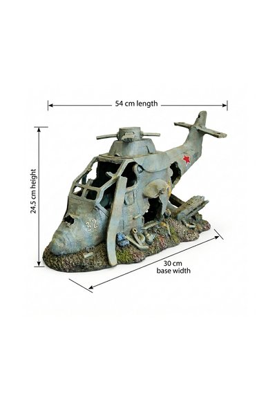 Dophin XL Sunken Military Helicopter Aquarium Ornament - 54cm | Giant Crashed Chopper Fish Tank Cave