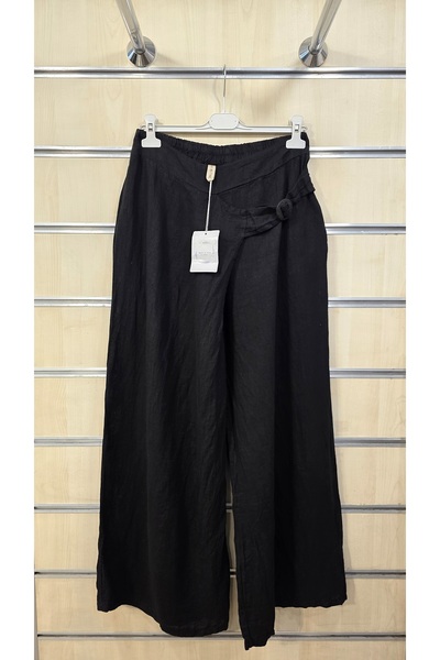 Park Moda Pantaloni italieni din in cu cataramă la curea