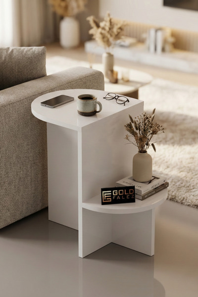 GOLDFALEZ Yan Sehpa Çok Amaçlı Modern Tasarım Raflı Salon Koltuk Kenarı Sehpa...