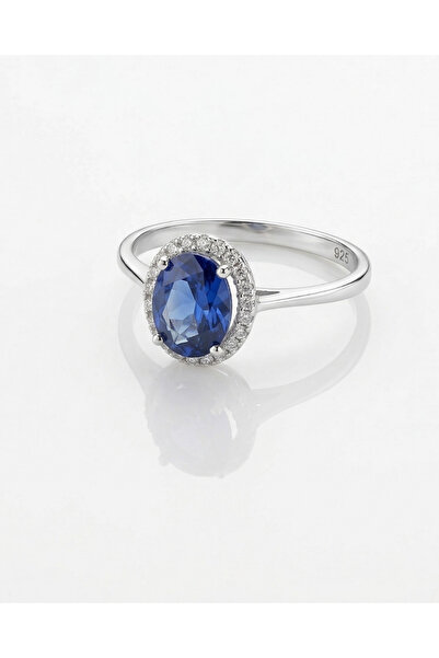 ERU JEWELLERY 925 Ayar Gümüş Tanzanit Taşlı Oval Yüzük – Zirkon Taşlı Zarif K...