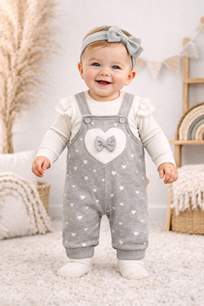 Hülya's MIND Hülya’S Mind Heart Bow Baby Salopet Set – 100% Cotton Stylish Co...