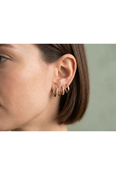 618 CONCEPT 6 Zircon Stone Oval Design Hoop Earrings