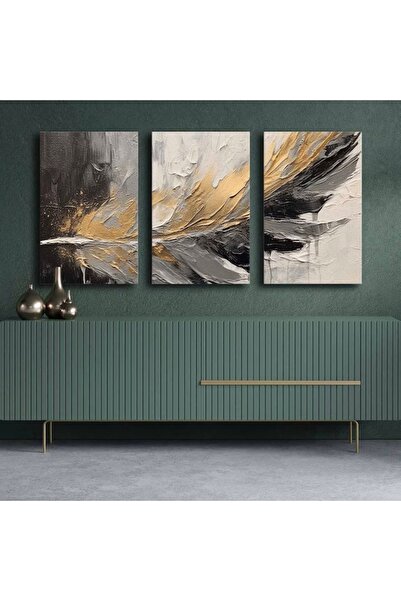 OEM Set de picturi decorative Re-Bloom, 3 piese, model cu pene, lemn masiv/pâ...