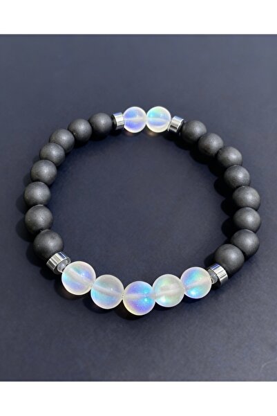 nss sky rock Mat Onyx Laser Colored Quartz Hematite Bracelet Natural Stone 8m...