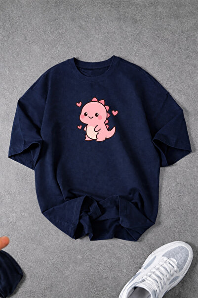 MODARİCH Unisex Men/Women Dino Custom Printed Oversize Cotton Crew Neck T-Shirt