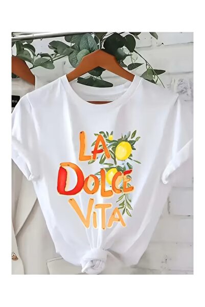 AEMİ Tricou oversize unisex cu decolteu cu imprimeu La Dolce Vita