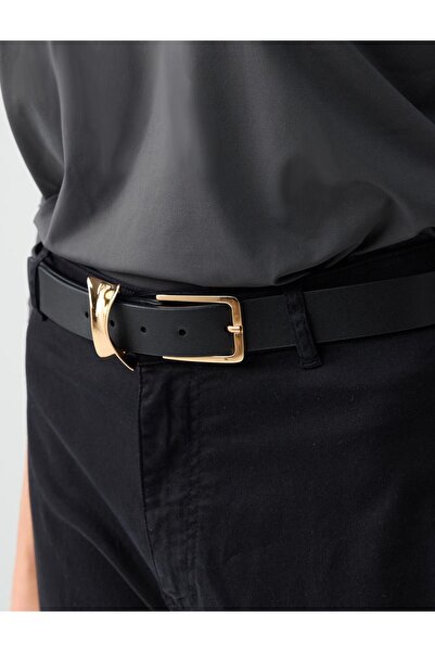 Jimmy Key Μαύρη δερμάτινη ζώνη με λεπτή μεταλλική πόρπη