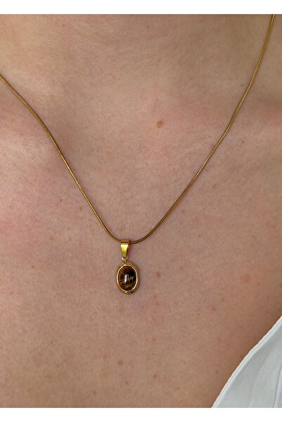 KİLİGİSTANBUL ÇELİK GOLD MİNİ KEDİ GÖZÜ KOLYE 45 CM (+5 cm uzatma)