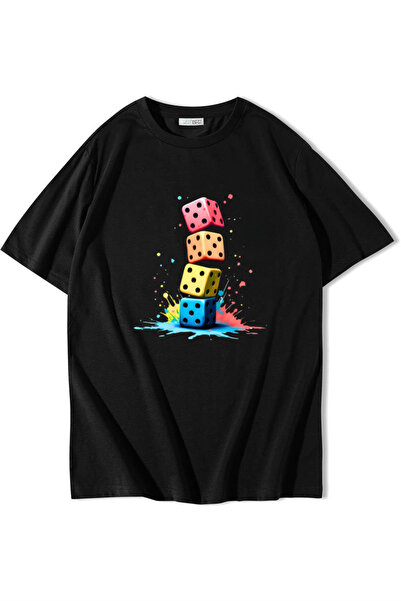 BRZ COLLECTION Μπλουζάκι Unisex Oversize με στάμπα με ζάρια, μαύρο