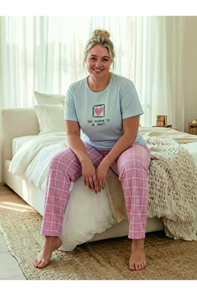 MEBA Дамски пижамен комплект голям размер от единичен трикотаж от пениран пам...