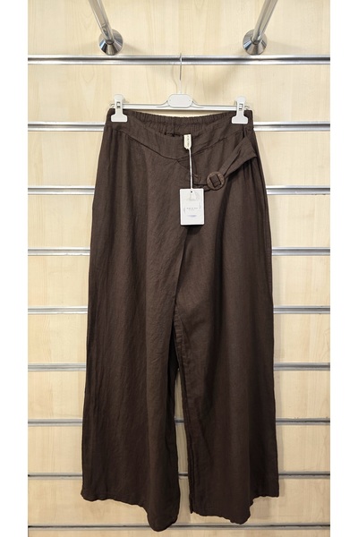Park Moda Pantaloni italieni din in cu cataramă la curea