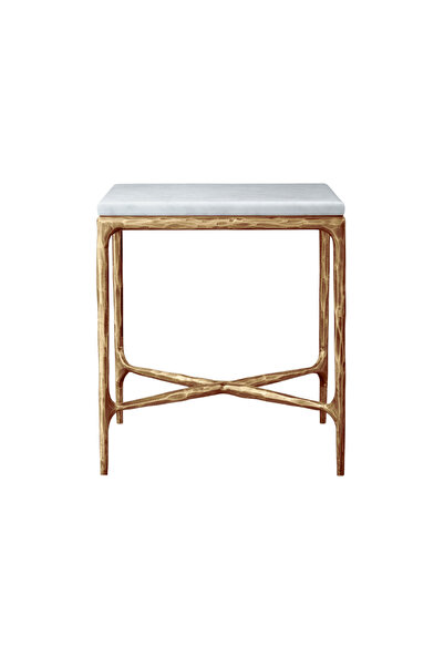 Roots Furniture Round Silver Side Table with Marble Top
