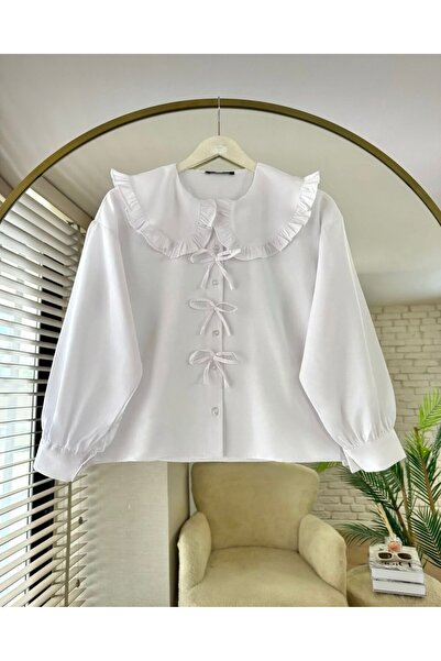 KEVRA Baby Collar Bow Detailed Skirt Top Crop Shirt