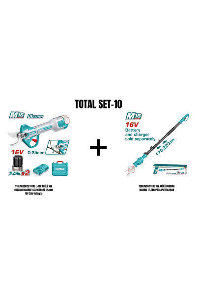 TOTAL Set-10 (TOTAL LI-ION AKÜLÜ 16V BUDAMA MAKASI+TOTAL 16V AKÜLÜ BUDAMA MAK...