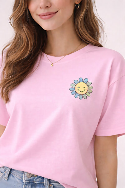 ArtYus Smiling Daisy Printed Unisex Oversize T-Shirt – Cotton Crew Neck Casua...