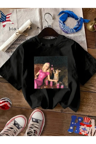 AEMİ Μπλουζάκι Unisex με στάμπα Barbie, Oversize, με λαιμόκοψη ποδηλάτου