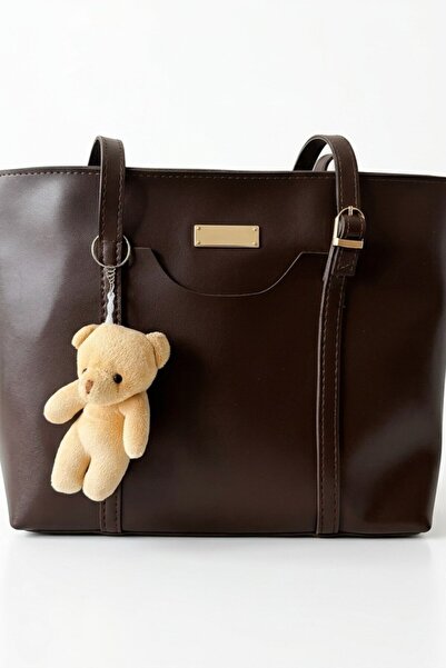 VELLABAGS Brown Women's Tote Bag – Stylish Everyday Bag with Teddy Bear Keych...