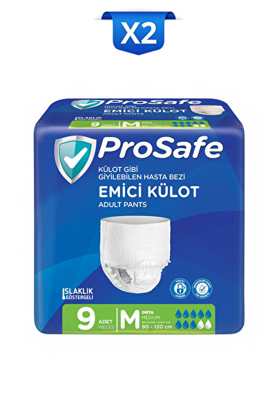 PROSAFE Külotlu Yetişkin Hasta Bezi M (80-120 cm) Islaklık Göstergeli 9’lu x2...