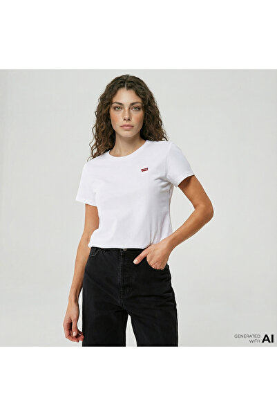 Levis Levi's Perfect Ginger Burnt Stripe Kadın Beyaz T-Shirt