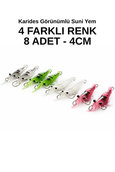 Arkhelais Karides Silikon Balık Yemi 4 cm 8’li Set – 4 Renk Glow Fosforlu, Sp...