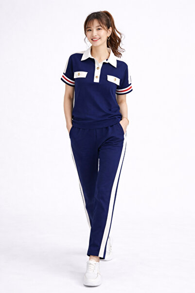 Velista Kadın Modal Kumaş Yumuşak Dokulu Rahat Kesim Polo Yaka Şerit Detaylı ...