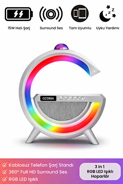 Noriyen Kablosuz Şarj Led Işıklı Bluetooth Hoparlör Radyolu Müzik Çalar Saatl...